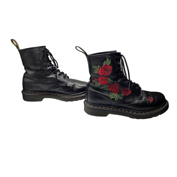 Dr Martens 1460 W Black Leather Rose Floral Embroidered Ankle Boots US 7 - Picture 5 of 10